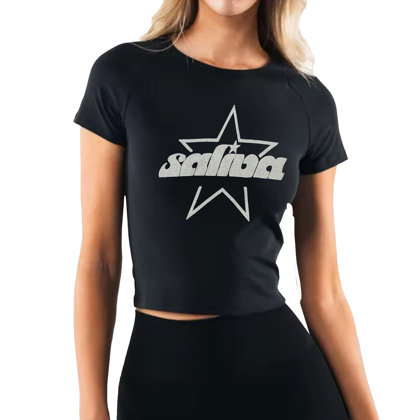 Saliva Throwback Logo Crop Top - Black