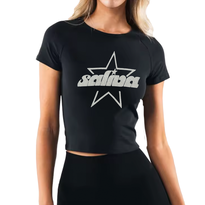 Saliva Throwback Logo Crop Top - Black