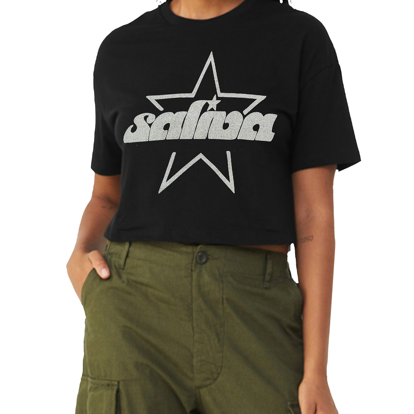Saliva Throwback Logo Crop Top - Black
